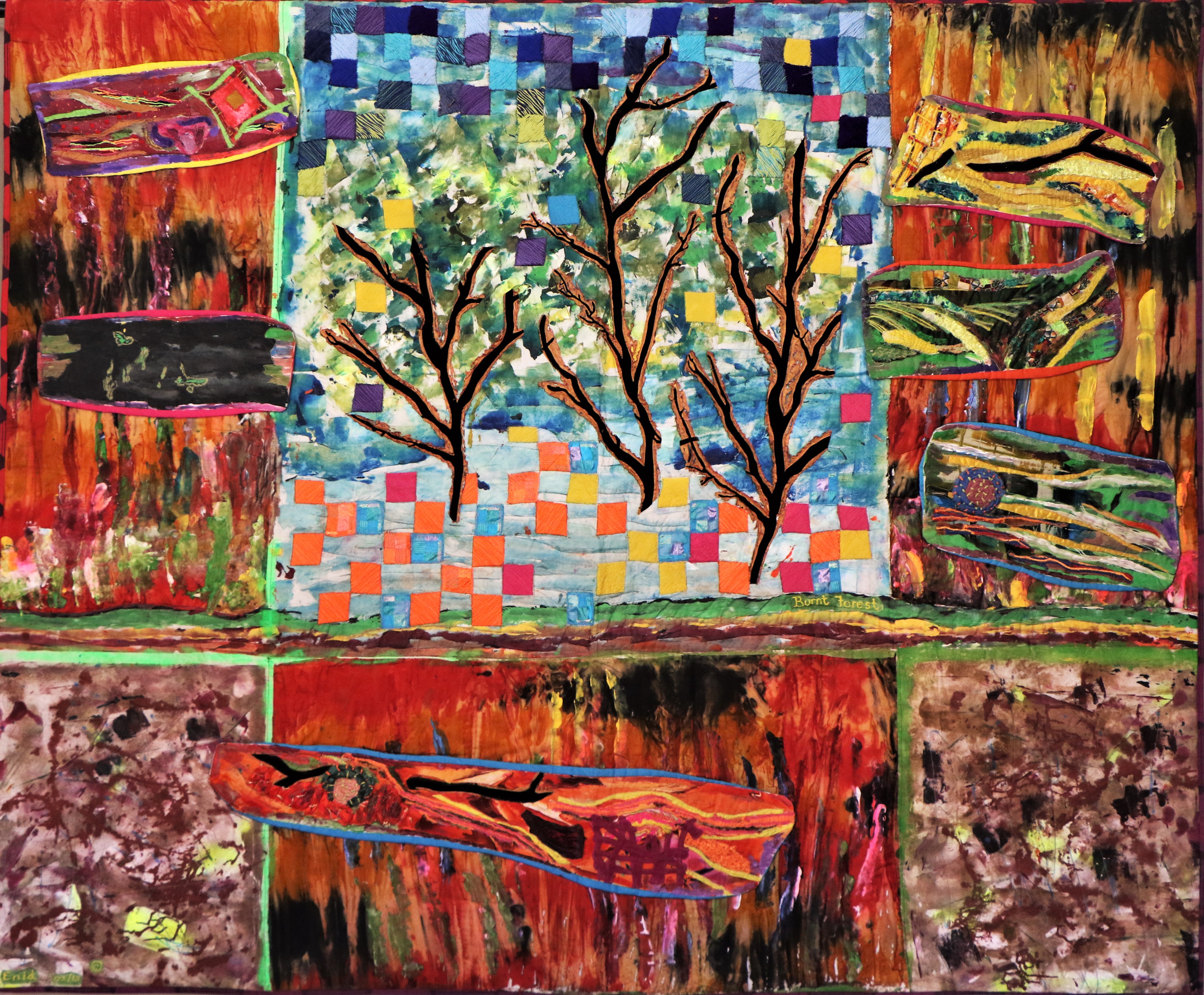 Burnt Forest — art quilt by Enid Viljoen, fibre artist